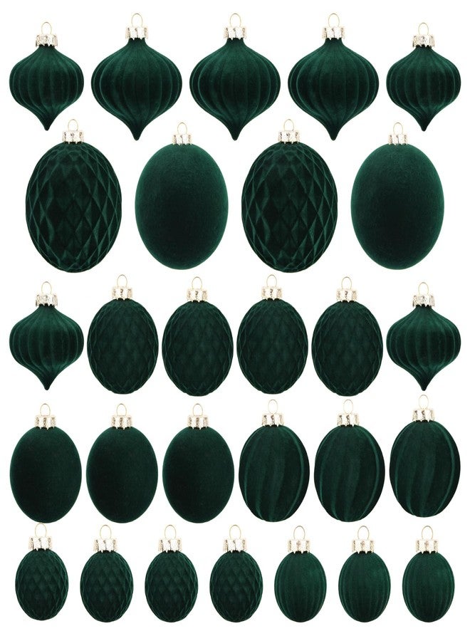VTYEPOU Christmas Tree Ornaments Green Velvet - Pack of 28pcs Flocked Xmas Balls Ornament Decorations Assortment - Image 1